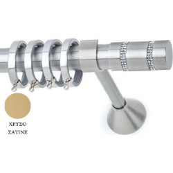 Anartisi Μεταλλικό Κουρτινόξυλο Lion Strass Μονό Φ30 Χρυσο Σατινε