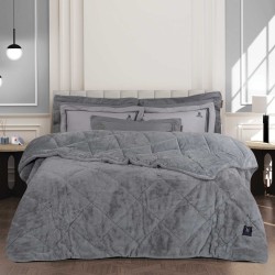 GREENWICH POLO CLUB BLANKET DUVET FAUX FUR-SHERPA QUEEN 3446 GRAY