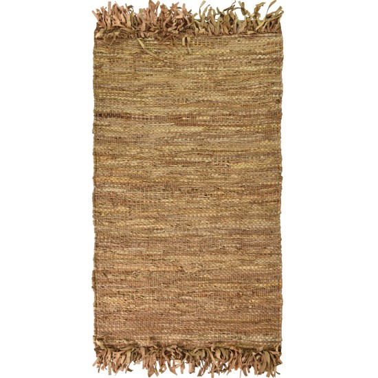 Leather Plain Rug Dark Camel